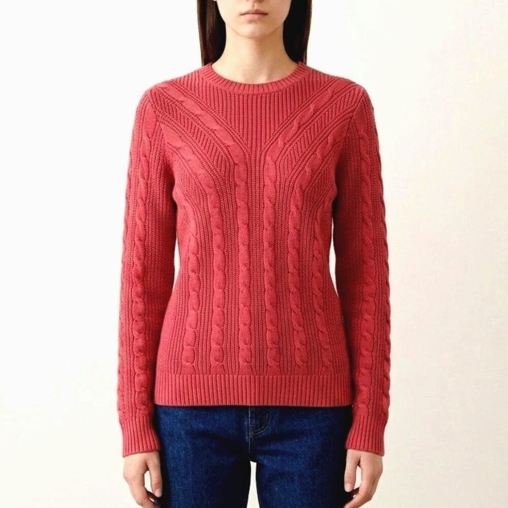 Lauren Ralph Lauren Womens Small Red Pink Chunky Cable Knit Crewneck Sweater